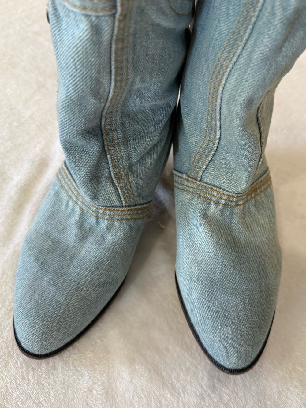 Vintage MATAKE Denim Boots Y2K Western Jean Boots Size 6.5 Rare - Picture 2 of 9